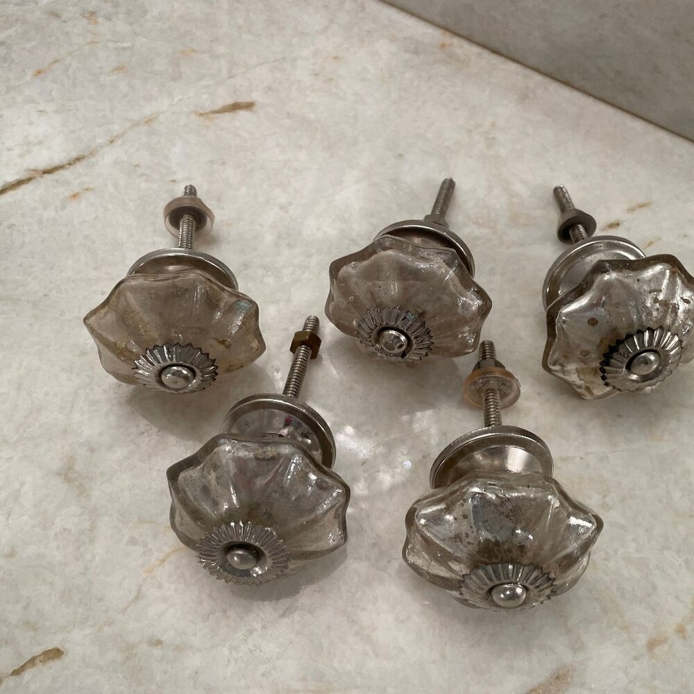 Anthropologie glass, mirror cabinet knobs - sold as set of 5 - Picture 2 of 5